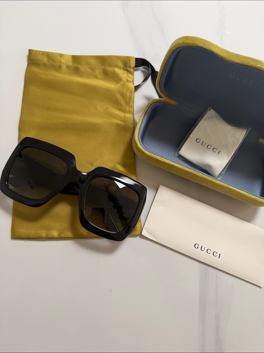 Gucci Black Oversized Square Sunglasses with Case and Pouch